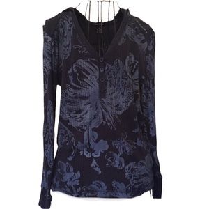 Calvin Klein Jeans Navy and Black Long Sleeve Henley with Floral Print